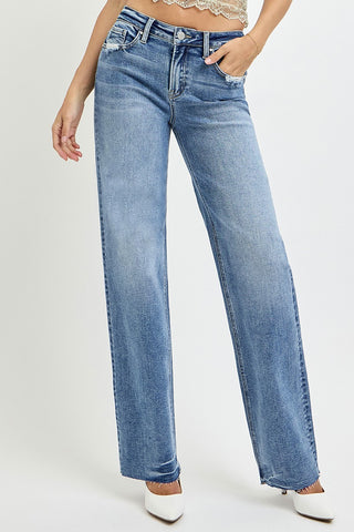 Risen High Rise Straight Leg Jeans with Pockets